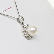 Load image into Gallery viewer, White Cultured Pearl Pendant – 14k White Gold with Diamond Halo