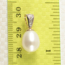 Load image into Gallery viewer, White Freshwater Pearl Pendant – 14k Yellow Gold + Diamonds