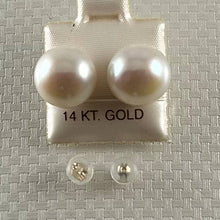 Load image into Gallery viewer, 14K Yellow Gold White Pearl Stud Earrings (12–13mm Button)