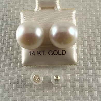 14K Yellow Gold White Pearl Stud Earrings (12–13mm Button)