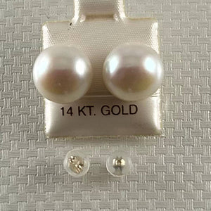 14K Yellow Gold White Pearl Stud Earrings (12–13mm Button)