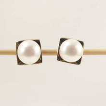 Load image into Gallery viewer, 14K Yellow Gold White Pearl Stud Earrings (9–10mm)