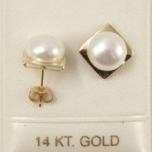 Load image into Gallery viewer, 14K Yellow Gold White Pearl Stud Earrings (9–10mm)