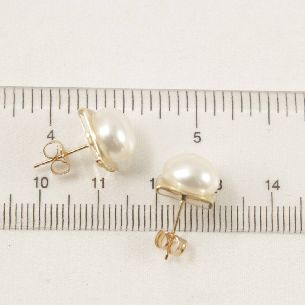 14K Yellow Gold White Pearl Stud Earrings (9–10mm)