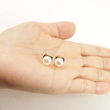 Load image into Gallery viewer, 14K Yellow Gold White Pearl Stud Earrings (9–10mm)