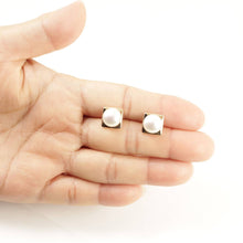 Load image into Gallery viewer, 14K Yellow Gold White Pearl Stud Earrings (9–10mm)