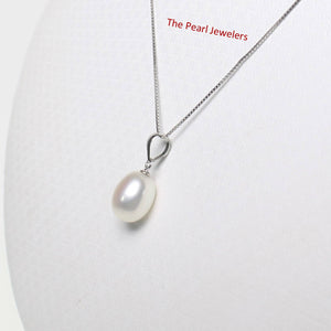 AAA White Freshwater Pearl Pendant – 14k White Gold + Chain Options