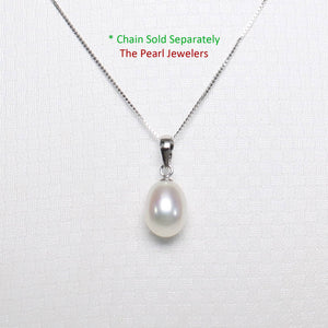 AAA White Freshwater Pearl Pendant – 14k White Gold + Chain Options