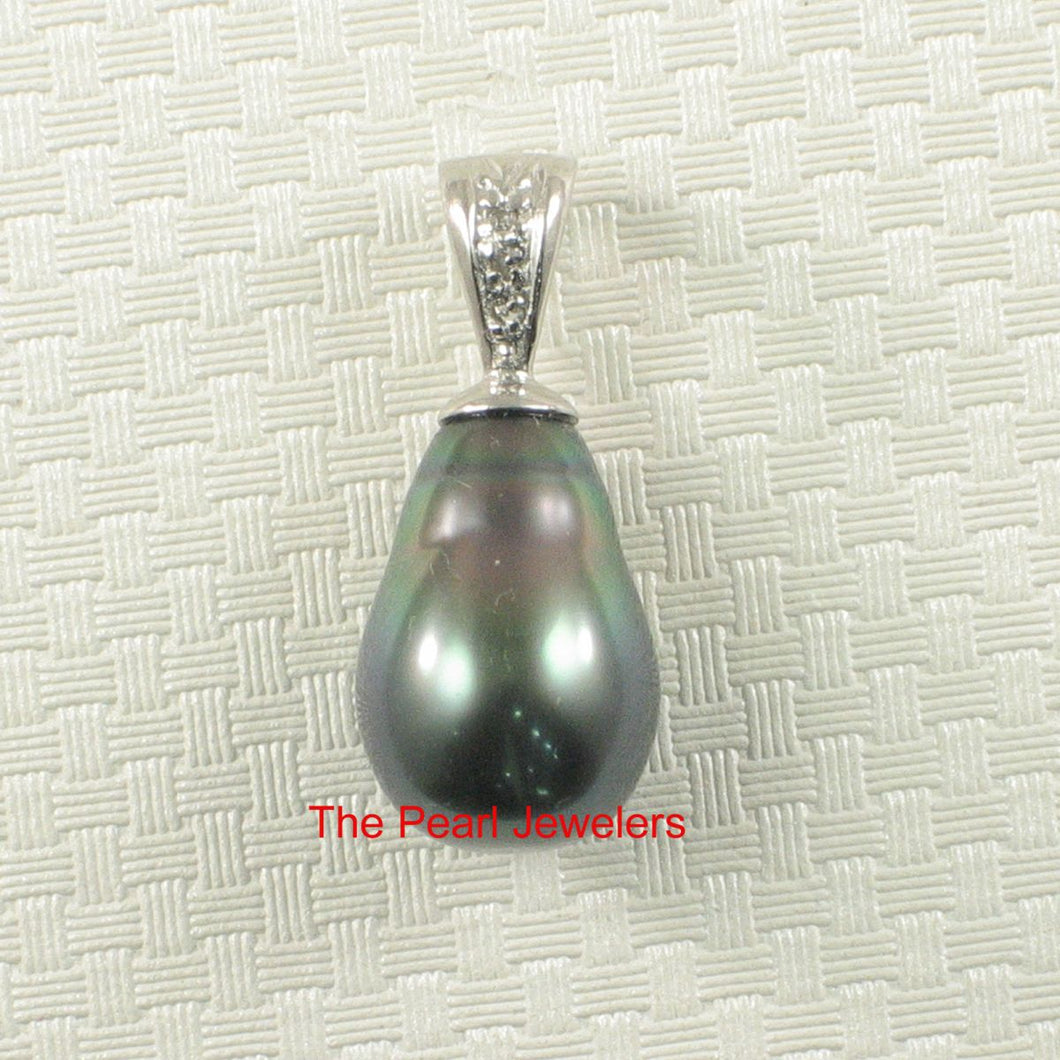 14k Solid White Gold Bale & Diamond Baroque Tahitian Pearl Pendant