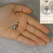 Load image into Gallery viewer, 14k Solid White Gold Bale &amp; Diamond Silver-Tone Tahitian Pearl Pendant