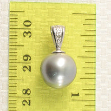 Load image into Gallery viewer, 14k Solid White Gold Bale &amp; Diamond Silver-Tone Tahitian Pearl Pendant