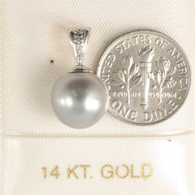 Load image into Gallery viewer, 14k Solid White Gold Bale &amp; Diamond Silver-Tone Tahitian Pearl Pendant