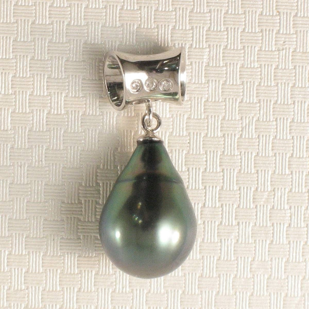 14k White Gold Cuff & Diamond Baroque Tahitian Pearl Pendant