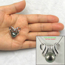 Load image into Gallery viewer, 14k White Gold Crest Bale &amp; Diamond Accent Black Tahitian Pearl Pendant