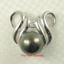 Load image into Gallery viewer, 14k White Gold Crest Bale &amp; Diamond Accent Black Tahitian Pearl Pendant