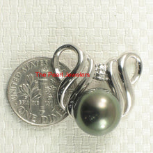 Load image into Gallery viewer, 14k White Gold Crest Bale &amp; Diamond Accent Black Tahitian Pearl Pendant
