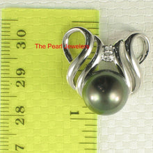 Load image into Gallery viewer, 14k White Gold Crest Bale &amp; Diamond Accent Black Tahitian Pearl Pendant