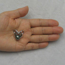 Load image into Gallery viewer, 14k White Gold Crest Bale &amp; Diamond Accent Black Tahitian Pearl Pendant