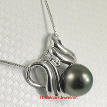 Load image into Gallery viewer, 14k White Gold Crest Bale &amp; Diamond Accent Black Tahitian Pearl Pendant