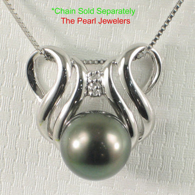 14k White Gold Crest Bale & Diamond Accent Black Tahitian Pearl Pendant