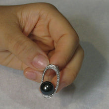 Load image into Gallery viewer, 14k White Gold Oval-Bale &amp; 55-Diamond Baroque Tahitian Pearl Pendant