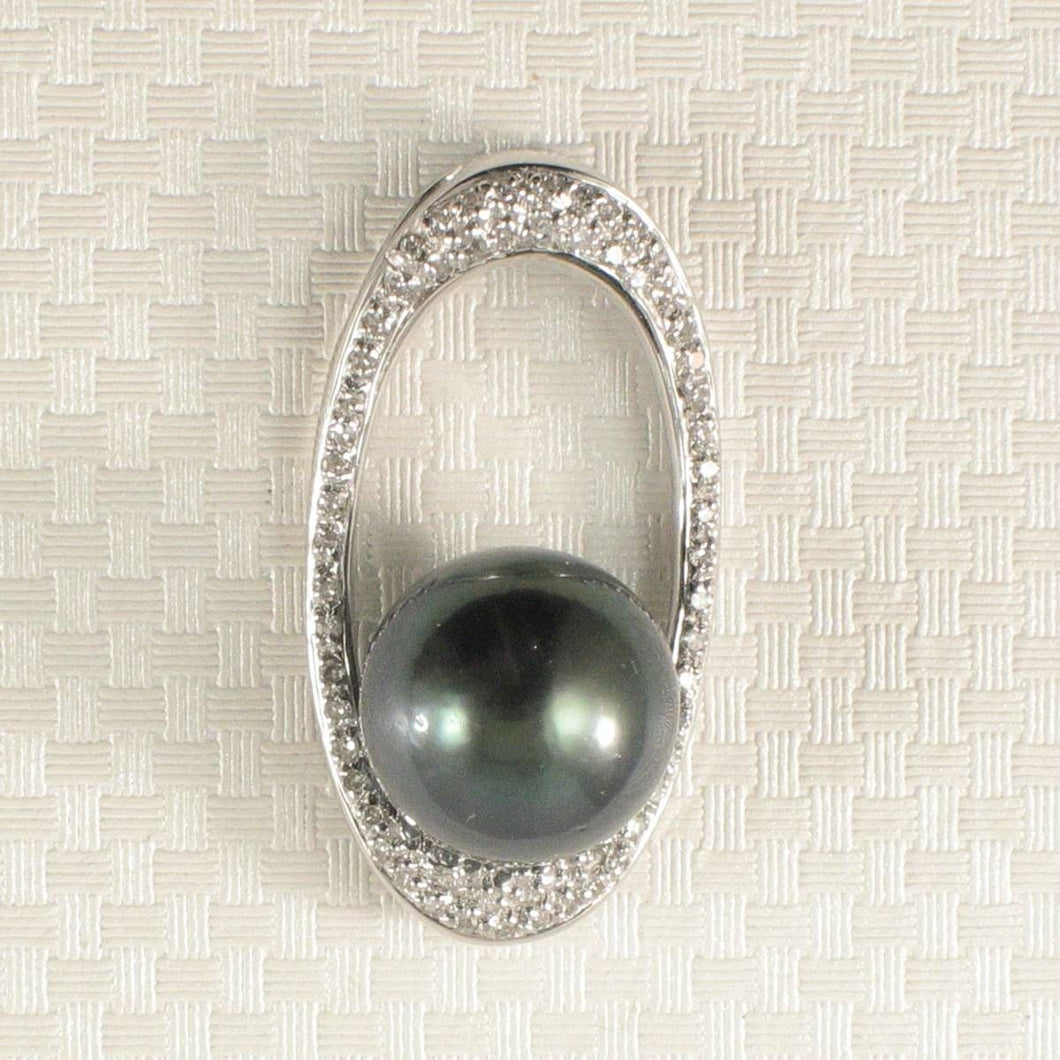 14k White Gold Oval-Bale & 55-Diamond Baroque Tahitian Pearl Pendant