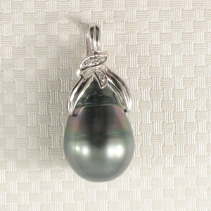 14k White Gold Peacock Tahitian Pearl & Diamond Pendant