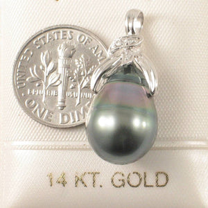 14k White Gold Peacock Tahitian Pearl & Diamond Pendant