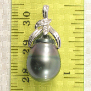 14k White Gold Peacock Tahitian Pearl & Diamond Pendant