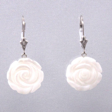 14K White Gold Mother of Pearl Leverback Earrings