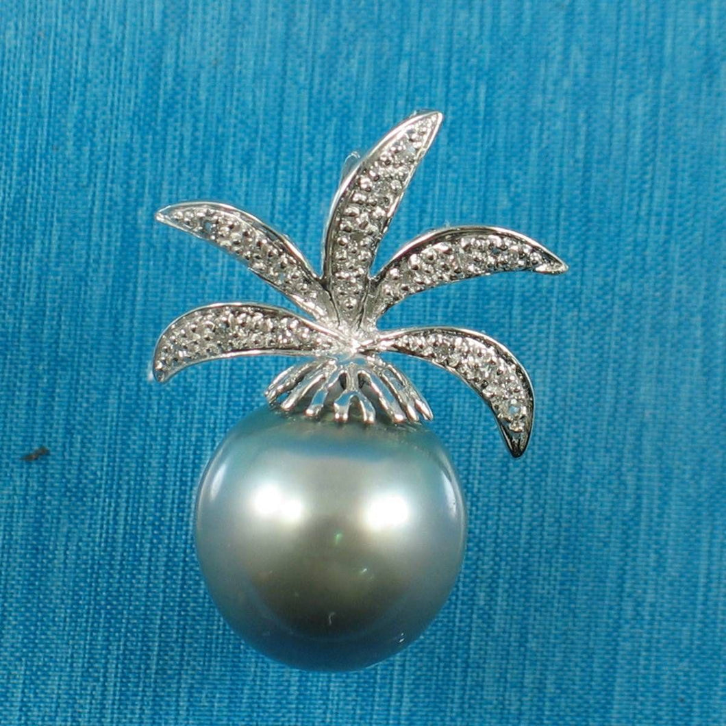14k White Gold Pineapple-Bale & 16-Diamond Tahitian Pearl Pendant