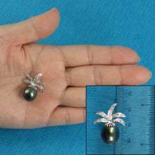 Load image into Gallery viewer, 14k White Gold Pineapple-Bale &amp; 16-Diamond Black Tahitian Pearl Pendant