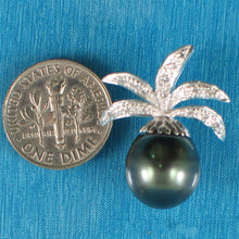 Load image into Gallery viewer, 14k White Gold Pineapple-Bale &amp; 16-Diamond Black Tahitian Pearl Pendant