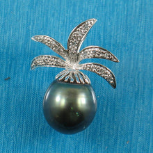 Load image into Gallery viewer, 14k White Gold Pineapple-Bale &amp; 16-Diamond Black Tahitian Pearl Pendant
