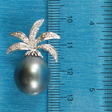 Load image into Gallery viewer, 14k Solid White Gold Pineapple-Bale &amp; Diamond Black Tahitian Pearl Pendant