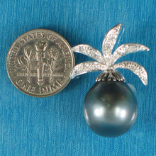 Load image into Gallery viewer, 14k Solid White Gold Pineapple-Bale &amp; Diamond Black Tahitian Pearl Pendant