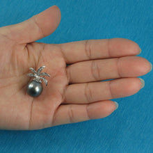 Load image into Gallery viewer, 14k Solid White Gold Pineapple-Bale &amp; Diamond Black Tahitian Pearl Pendant