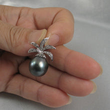 Load image into Gallery viewer, 14k Solid White Gold Pineapple-Bale &amp; Diamond Black Tahitian Pearl Pendant