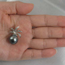 Load image into Gallery viewer, 14k Solid White Gold Pineapple-Bale &amp; Diamond Black Tahitian Pearl Pendant