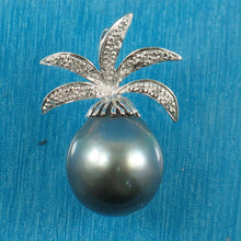 Load image into Gallery viewer, 14k Solid White Gold Pineapple-Bale &amp; Diamond Black Tahitian Pearl Pendant