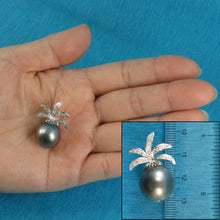 Load image into Gallery viewer, 14k Solid White Gold Pineapple-Bale &amp; Diamond Black Tahitian Pearl Pendant