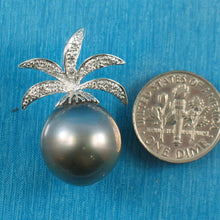 Load image into Gallery viewer, 14k Solid White Gold Pineapple-Bale &amp; Diamond Black Tahitian Pearl Pendant