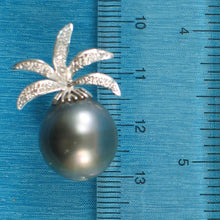 Load image into Gallery viewer, 14k Solid White Gold Pineapple-Bale &amp; Diamond Black Tahitian Pearl Pendant