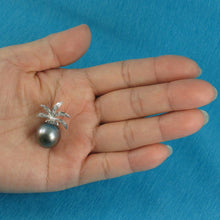 Load image into Gallery viewer, 14k Solid White Gold Pineapple-Bale &amp; Diamond Black Tahitian Pearl Pendant
