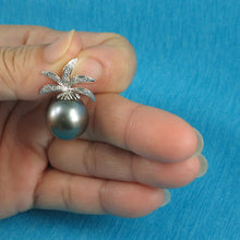 Load image into Gallery viewer, 14k Solid White Gold Pineapple-Bale &amp; Diamond Black Tahitian Pearl Pendant