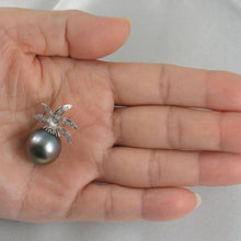 Load image into Gallery viewer, 14k Solid White Gold Pineapple-Bale &amp; Diamond Black Tahitian Pearl Pendant