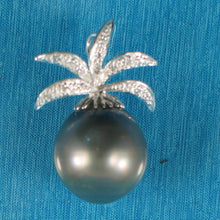 Load image into Gallery viewer, 14k Solid White Gold Pineapple-Bale &amp; Diamond Black Tahitian Pearl Pendant