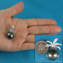 Load image into Gallery viewer, 14k Solid White Gold Pineapple-Bale &amp; Diamond Black Tahitian Pearl Pendant