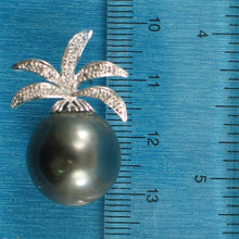 Load image into Gallery viewer, 14k Solid White Gold Pineapple-Bale &amp; Diamond Black Tahitian Pearl Pendant