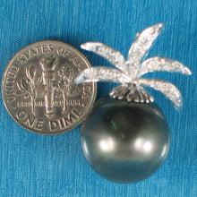 Load image into Gallery viewer, 14k Solid White Gold Pineapple-Bale &amp; Diamond Black Tahitian Pearl Pendant